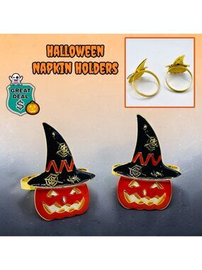 Pair of Halloween Themed Napkin Rings. Seasonal Decor.